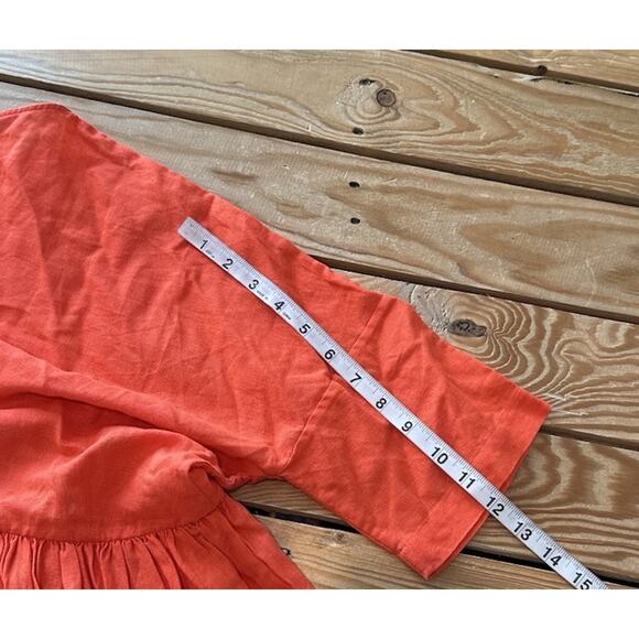 Fabiana Pigna 100% Linen Back Button Peplum Top Size XS Women’s Tangerine - Picture 7 of 7